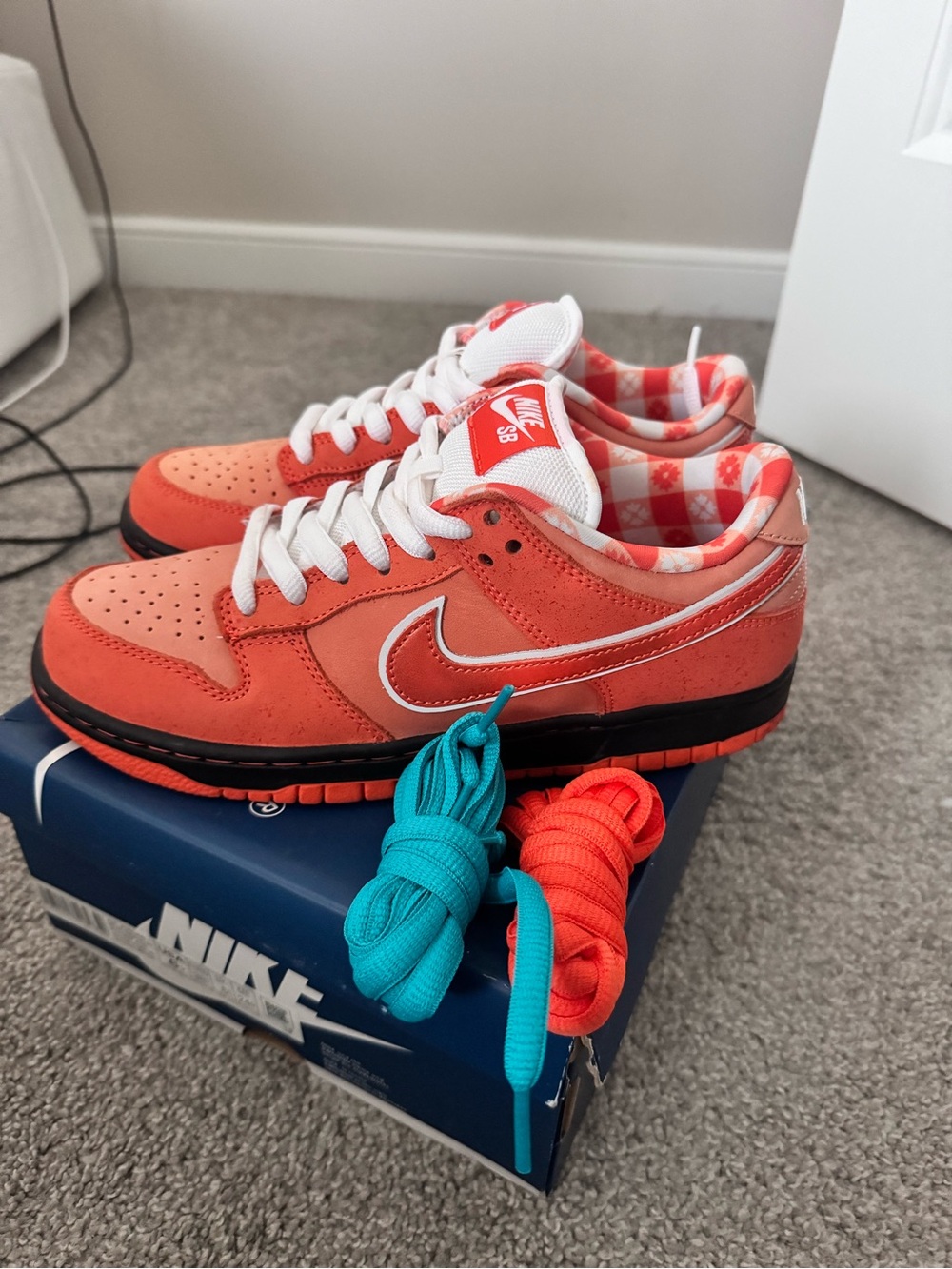 Nike Orange and White Checkerboard Low Top Sneakers - Picture 1 of 5